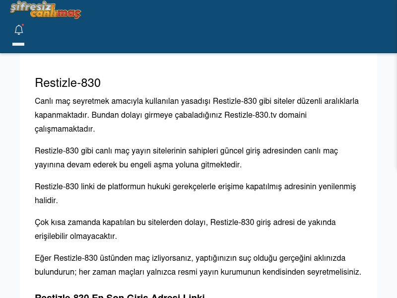 Restizle-830 Canlı Maç - Şifresiz canlı maç izle - Ekran Görüntüsü