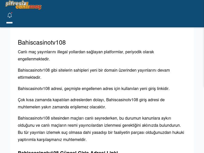 Bahiscasinotv108 Canlı Maç İzle - Şifresiz canlı maç izle - Ekran Görüntüsü