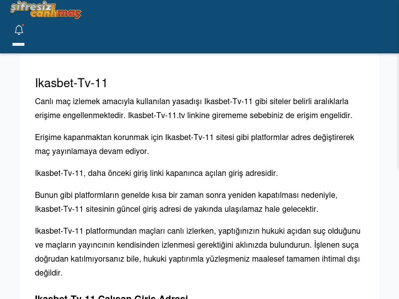 Ikasbet-Tv-11 Canlı Maç İzle - Şifresiz canlı maç izle - Ekran Görüntüsü