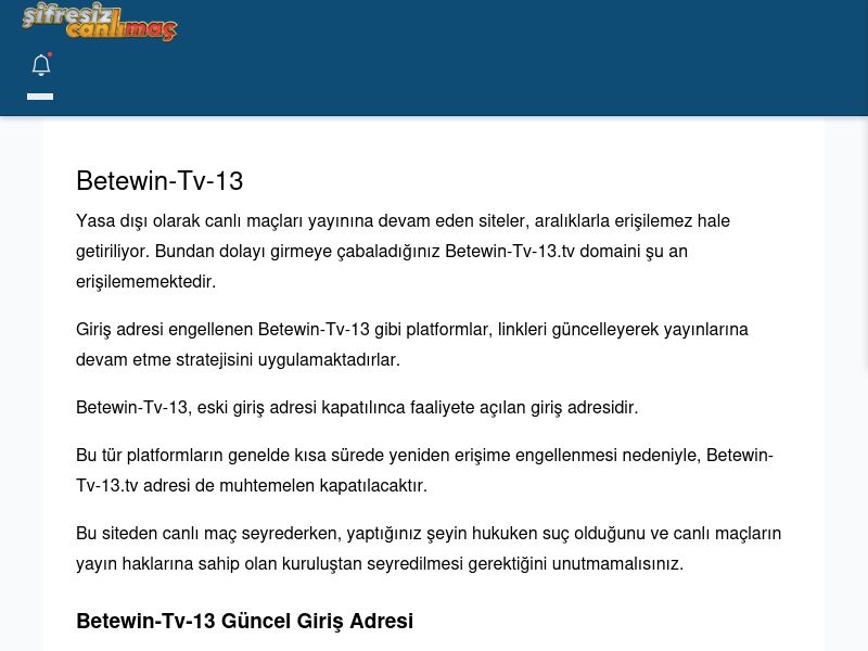 Betewin-Tv-13 Giriş Linki - Şifresiz canlı maç izle - Ekran Görüntüsü