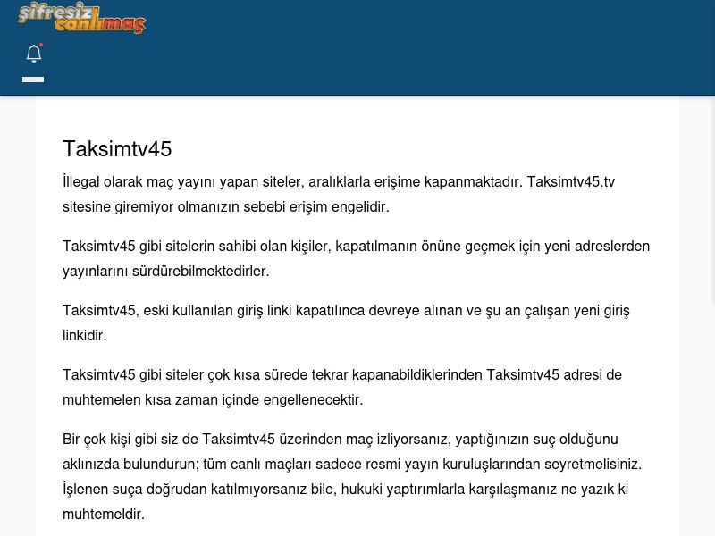 Taksimtv45 Giriş Linki - Şifresiz canlı maç izle - Ekran Görüntüsü