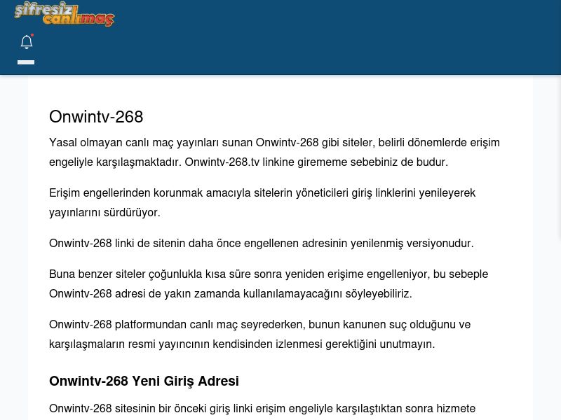 Onwintv-268 Giriş Linki - Şifresiz canlı maç izle - Ekran Görüntüsü