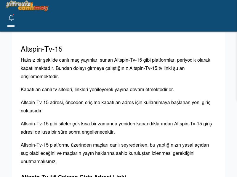 Altspin-Tv-15 Canlı Maç İzle - Şifresiz canlı maç izle - Ekran Görüntüsü