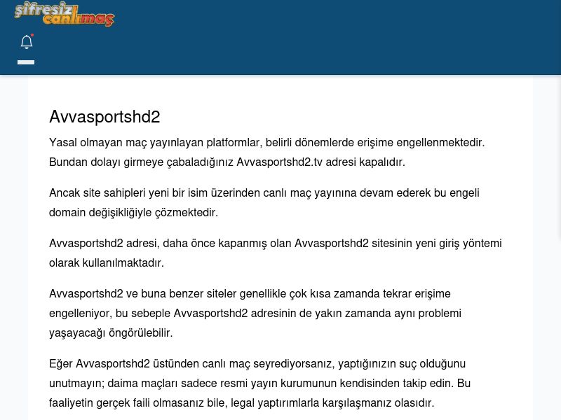 Avvasportshd2 Canlı Maç İzle - Şifresiz canlı maç izle - Ekran Görüntüsü