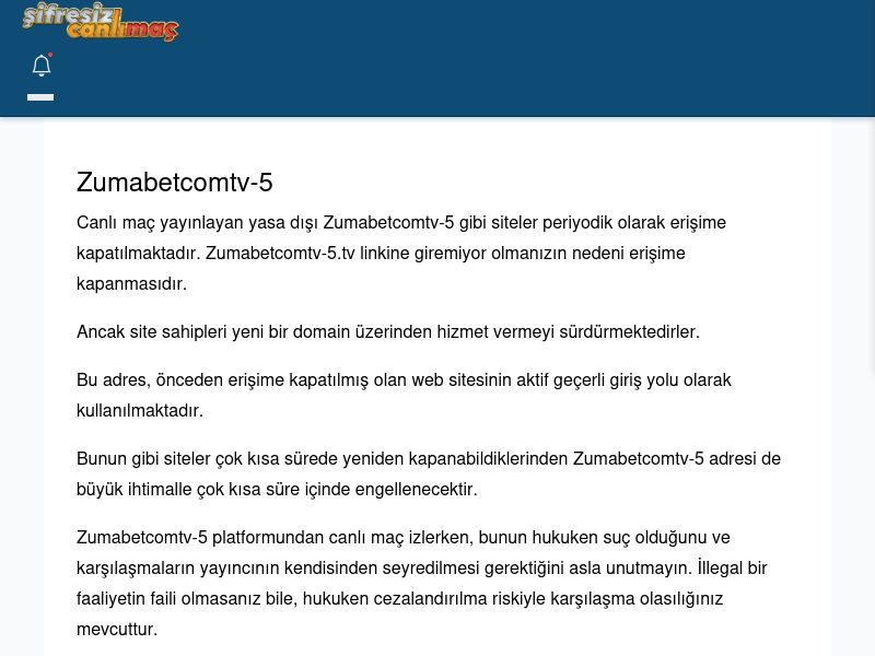Zumabetcomtv-5 Canlı Maç İzle - Şifresiz canlı maç izle - Ekran Görüntüsü
