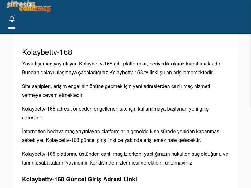 Kolaybettv-168 Maç İzle - Şifresiz canlı maç izle - Ekran Görüntüsü