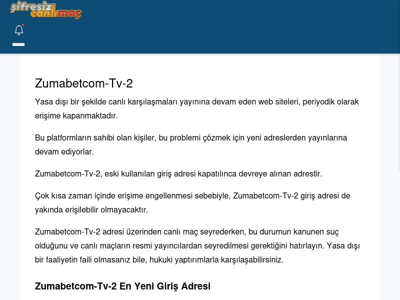 Zumabetcom-Tv-2 Canlı Maç - Şifresiz canlı maç izle - Ekran Görüntüsü