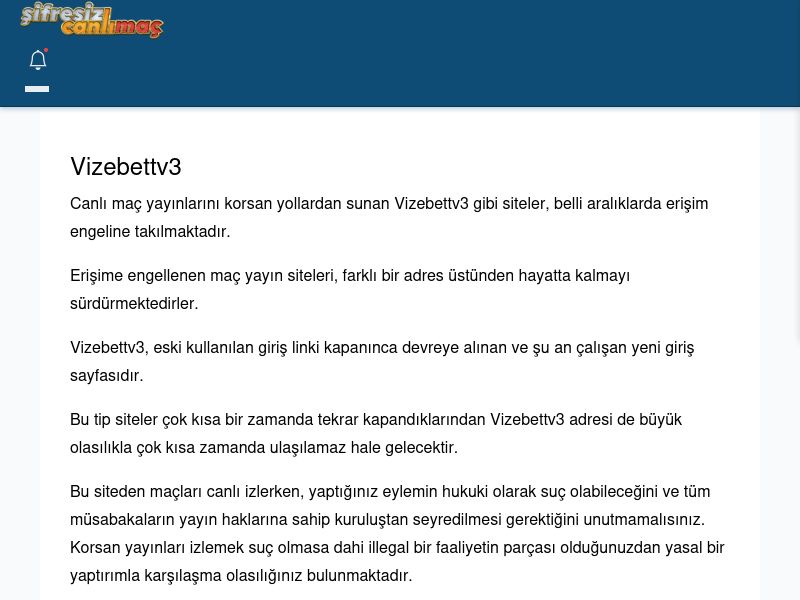 Vizebettv3 Maç İzle - Şifresiz canlı maç izle - Ekran Görüntüsü