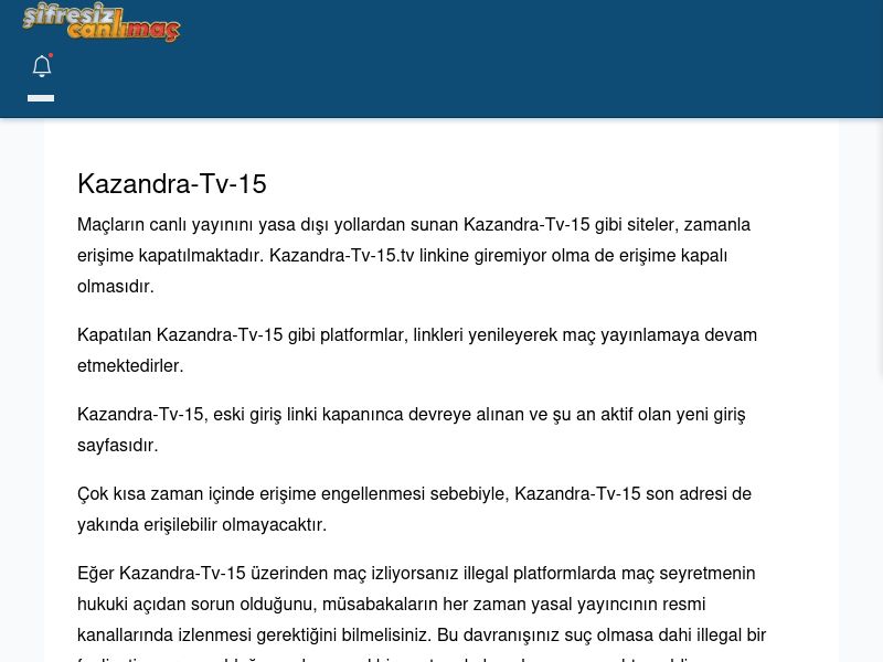 Kazandra-Tv-15 Canlı Maç - Şifresiz canlı maç izle - Ekran Görüntüsü