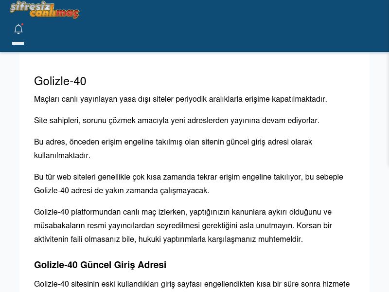Golizle-40 Giriş Linki - Şifresiz canlı maç izle - Ekran Görüntüsü