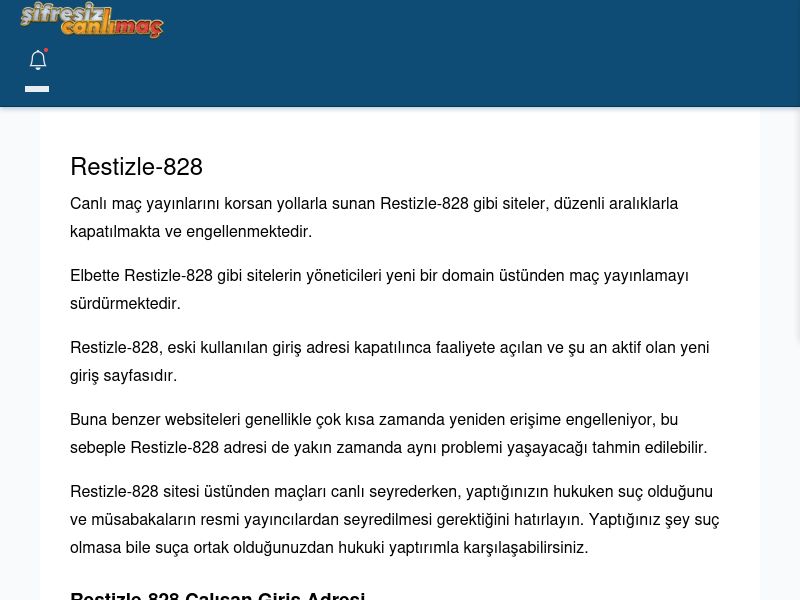 Restizle-828 Canlı Maç İzle - Şifresiz canlı maç izle - Ekran Görüntüsü