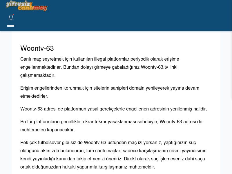 Woontv-63 Maç İzle - Şifresiz canlı maç izle - Ekran Görüntüsü