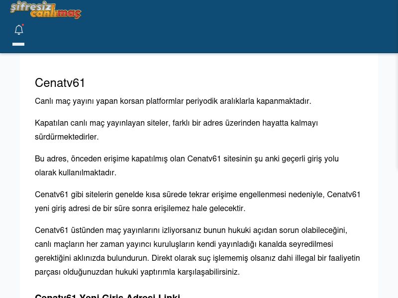 Cenatv61 Güncel Giriş - Şifresiz canlı maç izle - Ekran Görüntüsü