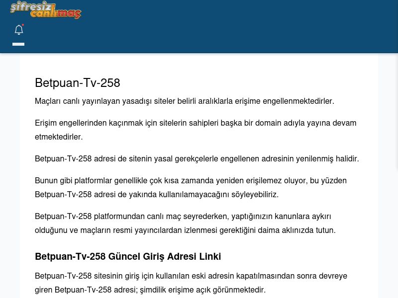 Betpuan-Tv-258 Maç İzle - Şifresiz canlı maç izle - Ekran Görüntüsü