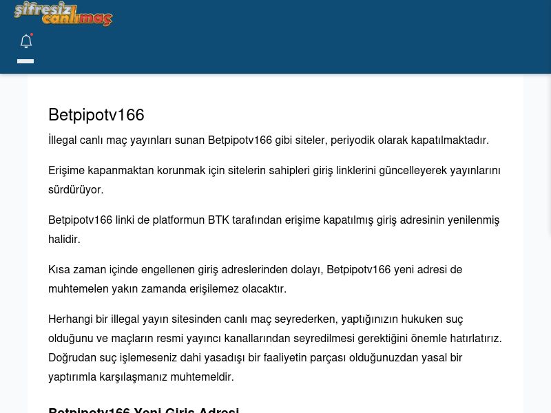 Betpipotv166 Giriş Adresi Linki - Şifresiz canlı maç izle - Ekran Görüntüsü