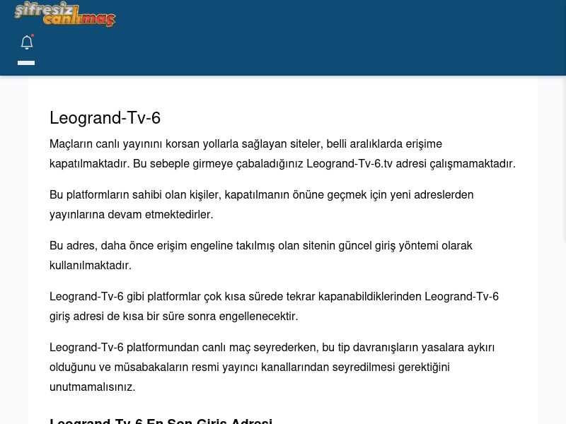 Leogrand-Tv-6 Giriş Linki - Şifresiz canlı maç izle - Ekran Görüntüsü