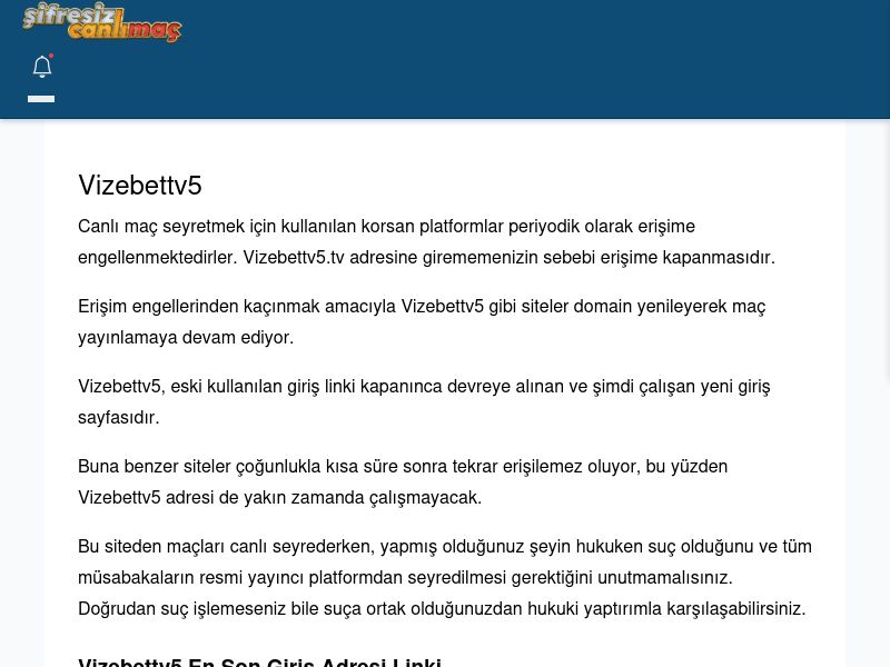 Vizebettv5 Giriş Linki - Şifresiz canlı maç izle - Ekran Görüntüsü