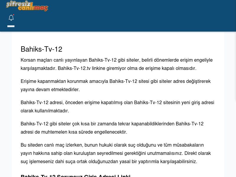Bahiks-Tv-12 Giriş Linki - Şifresiz canlı maç izle - Ekran Görüntüsü