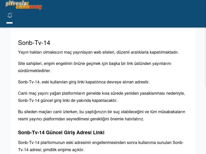 Sonb-Tv-14 Giriş Linki - Şifresiz canlı maç izle - Ekran Görüntüsü