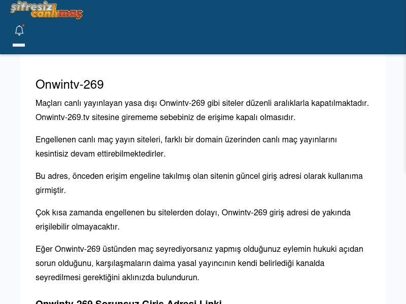 Onwintv-269 Canlı Maç - Şifresiz canlı maç izle - Ekran Görüntüsü