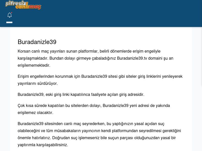 Buradanizle39 Maç İzle - Şifresiz canlı maç izle - Ekran Görüntüsü