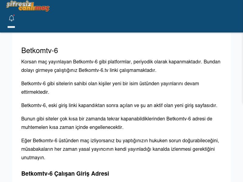 Betkomtv-6 Canlı Maç - Şifresiz canlı maç izle - Ekran Görüntüsü