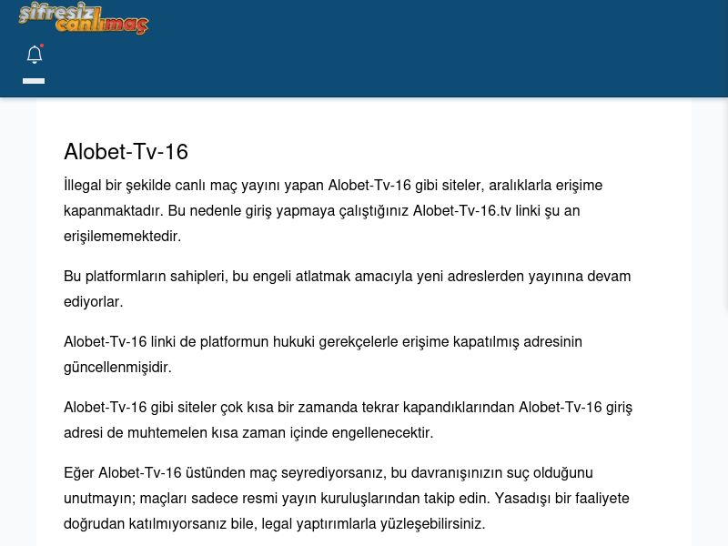 Alobet-Tv-16 Giriş Linki - Şifresiz canlı maç izle - Ekran Görüntüsü