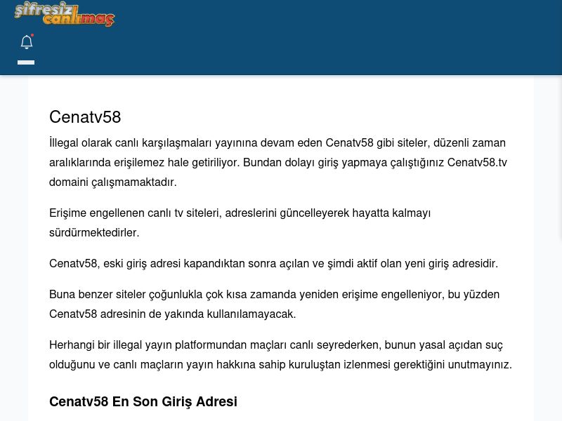 Cenatv58 Giriş Linki - Şifresiz canlı maç izle - Ekran Görüntüsü