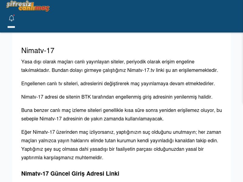 Nimatv-17 Giriş Linki - Şifresiz canlı maç izle - Ekran Görüntüsü
