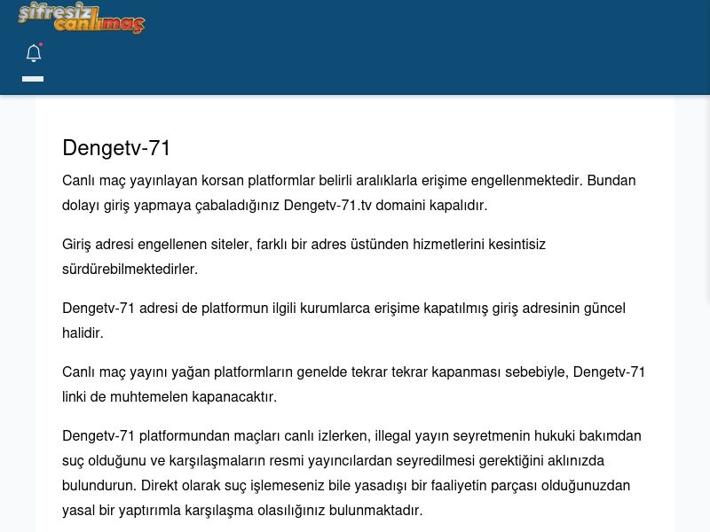 Dengetv-71 Canlı Maç İzle - Şifresiz canlı maç izle - Ekran Görüntüsü