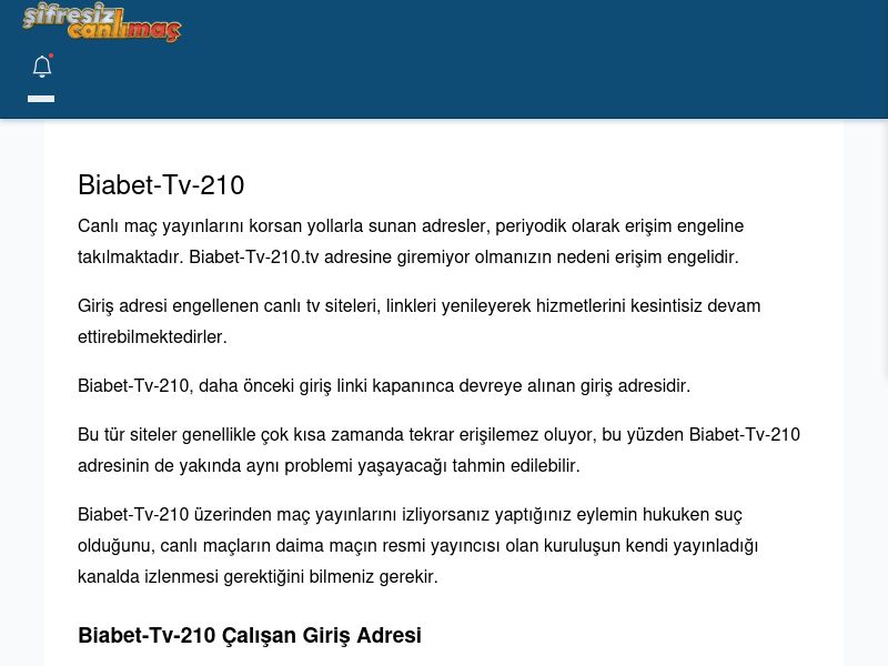 Biabet-Tv-210 Giriş Linki - Şifresiz canlı maç izle - Ekran Görüntüsü