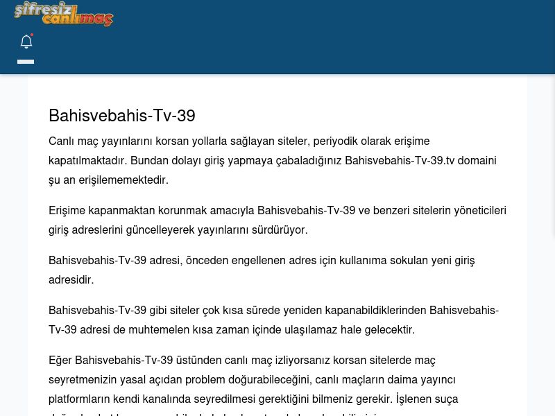 Bahisvebahis-Tv-39 Canlı Maç İzle - Şifresiz canlı maç izle - Ekran Görüntüsü