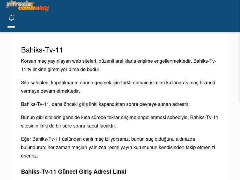 Bahiks-Tv-11 Güncel Giriş - Şifresiz canlı maç izle - Ekran Görüntüsü