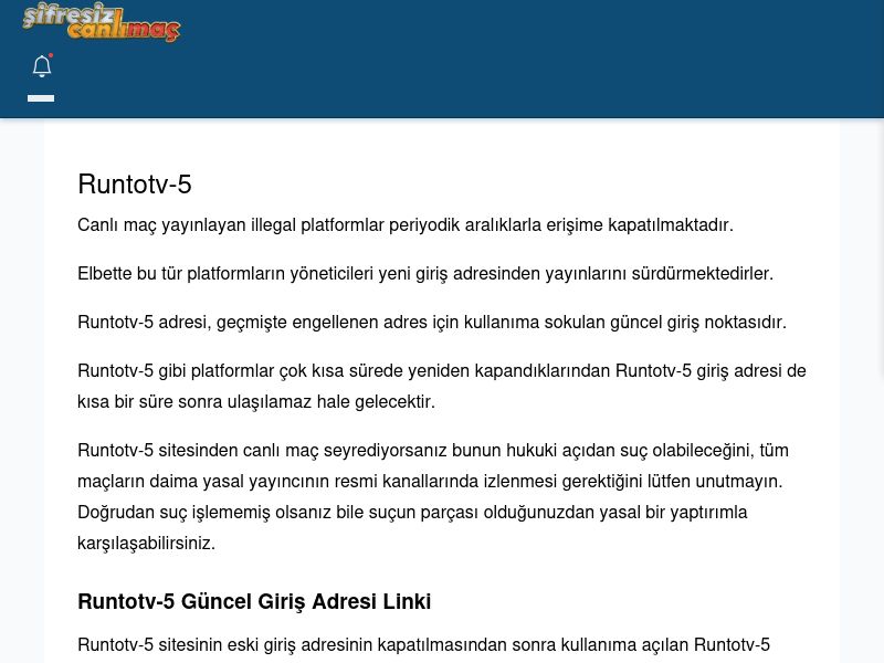 Runtotv-5 Canlı Maç İzle - Şifresiz canlı maç izle - Ekran Görüntüsü