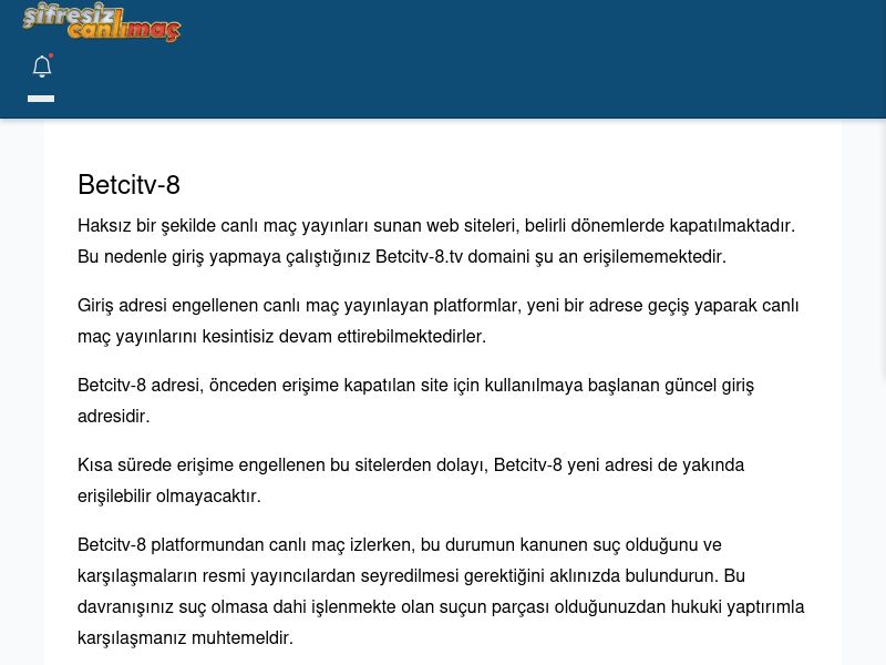 Betcitv-8 Canlı Maç İzle - Şifresiz canlı maç izle - Ekran Görüntüsü