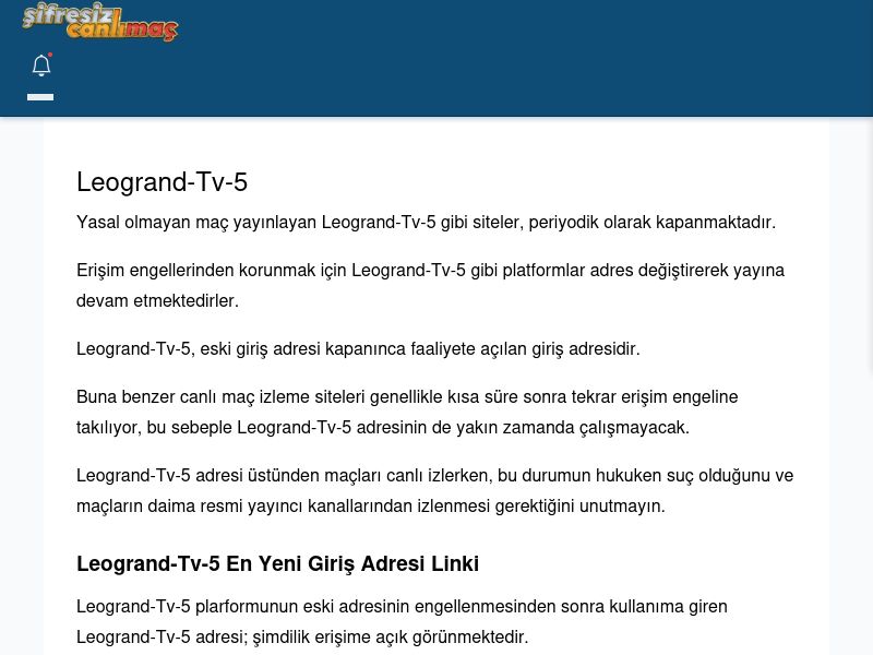 Leogrand-Tv-5 Güncel Giriş - Şifresiz canlı maç izle - Ekran Görüntüsü