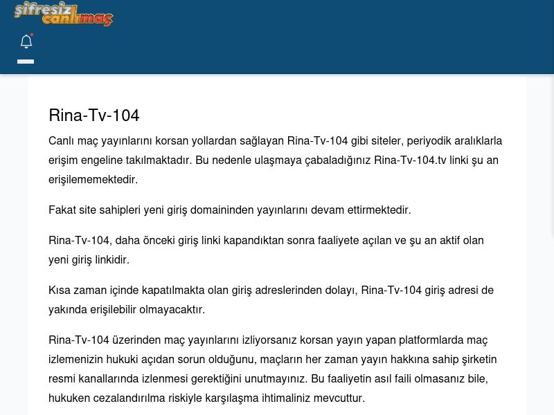 Rina-Tv-104 Güncel Giriş - Şifresiz canlı maç izle - Ekran Görüntüsü