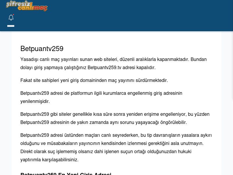 Betpuantv259 Maç İzle - Şifresiz canlı maç izle - Ekran Görüntüsü