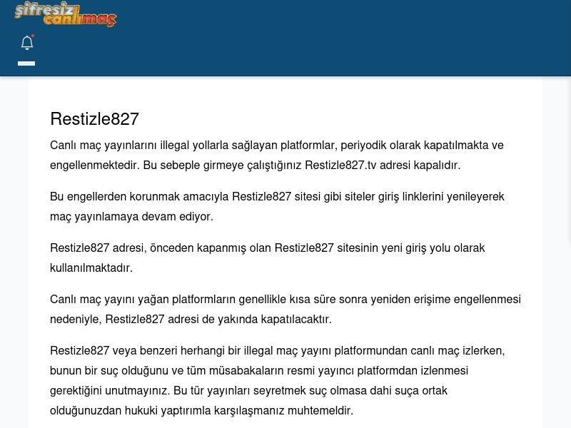 Restizle827 Maç İzle - Şifresiz canlı maç izle - Ekran Görüntüsü