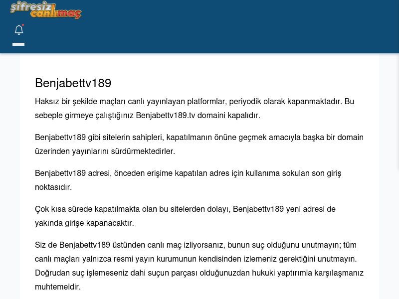 Benjabettv189 Canlı Maç - Şifresiz canlı maç izle - Ekran Görüntüsü