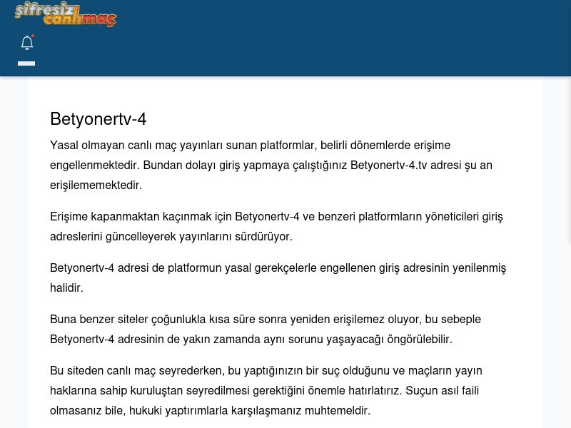 Betyonertv-4 Giriş Linki - Şifresiz canlı maç izle - Ekran Görüntüsü