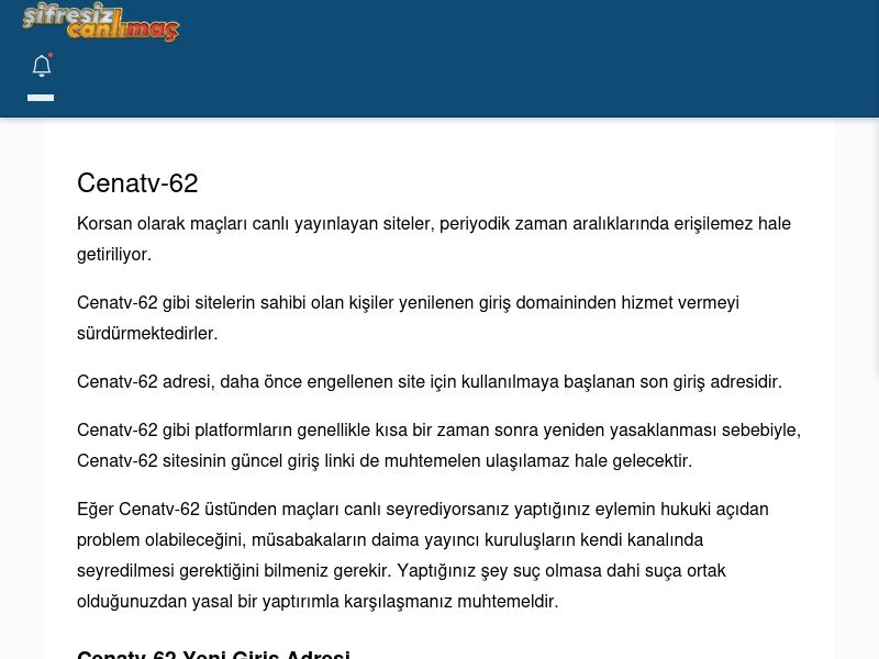 Cenatv-62 Maç İzle - Şifresiz canlı maç izle - Ekran Görüntüsü