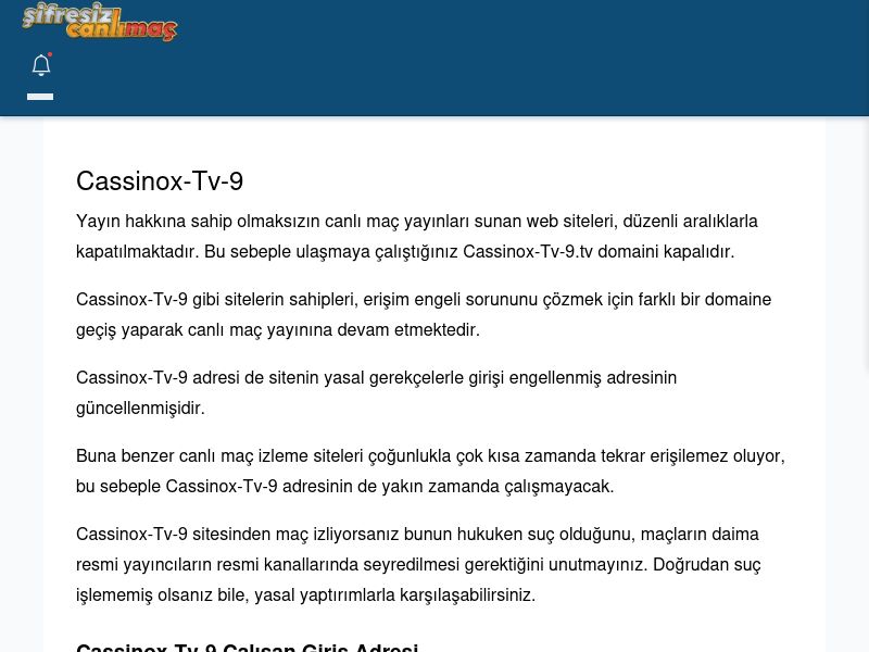 Cassinox-Tv-9 Maç İzle - Şifresiz canlı maç izle - Ekran Görüntüsü
