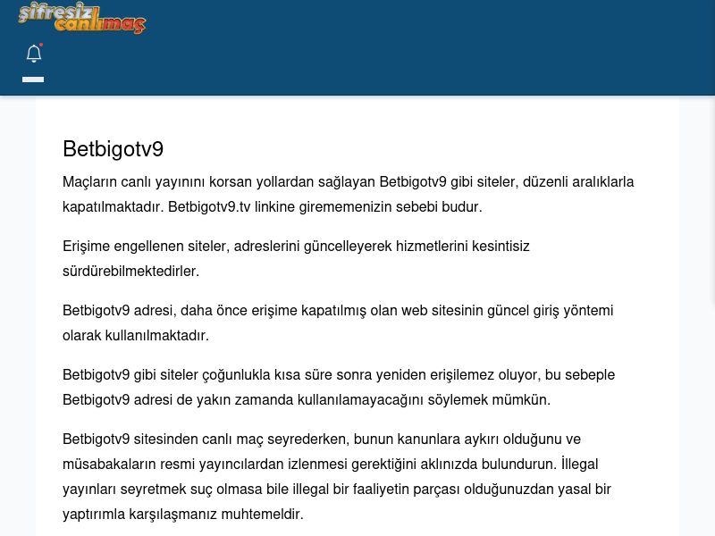 Betbigotv9 Maç İzle - Şifresiz canlı maç izle - Ekran Görüntüsü