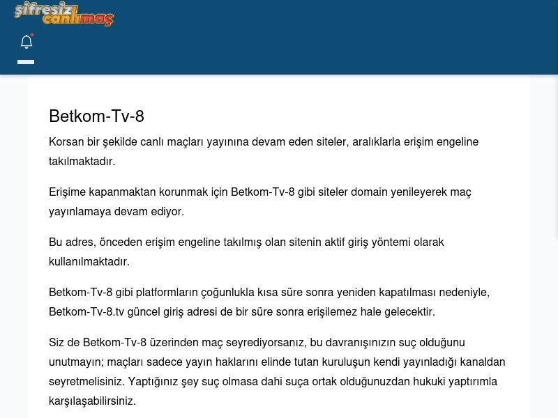 Betkom-Tv-8 Canlı Maç İzle - Şifresiz canlı maç izle - Ekran Görüntüsü