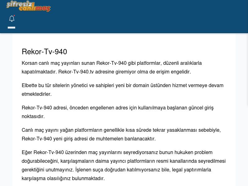 Rekor-Tv-940 Maç İzle - Şifresiz canlı maç izle - Ekran Görüntüsü