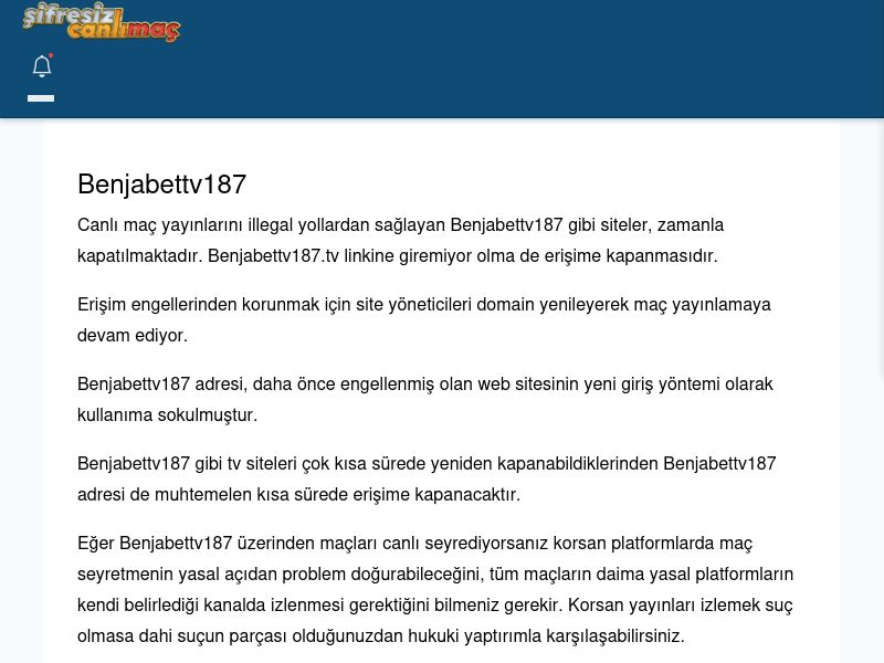 Benjabettv187 Giriş Linki - Şifresiz canlı maç izle - Ekran Görüntüsü