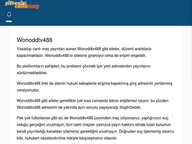 Wonoddtv488 Giriş Linki - Şifresiz canlı maç izle - Ekran Görüntüsü