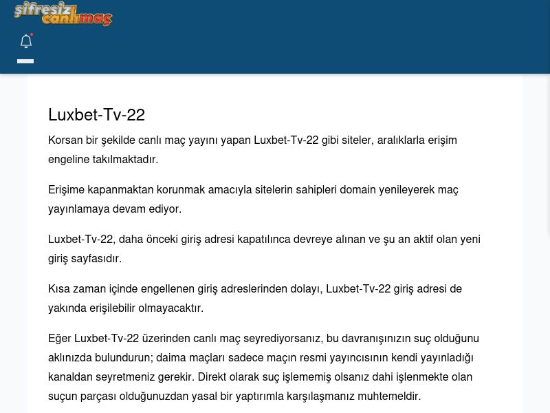 Luxbet-Tv-22 Canlı Maç - Şifresiz canlı maç izle - Ekran Görüntüsü