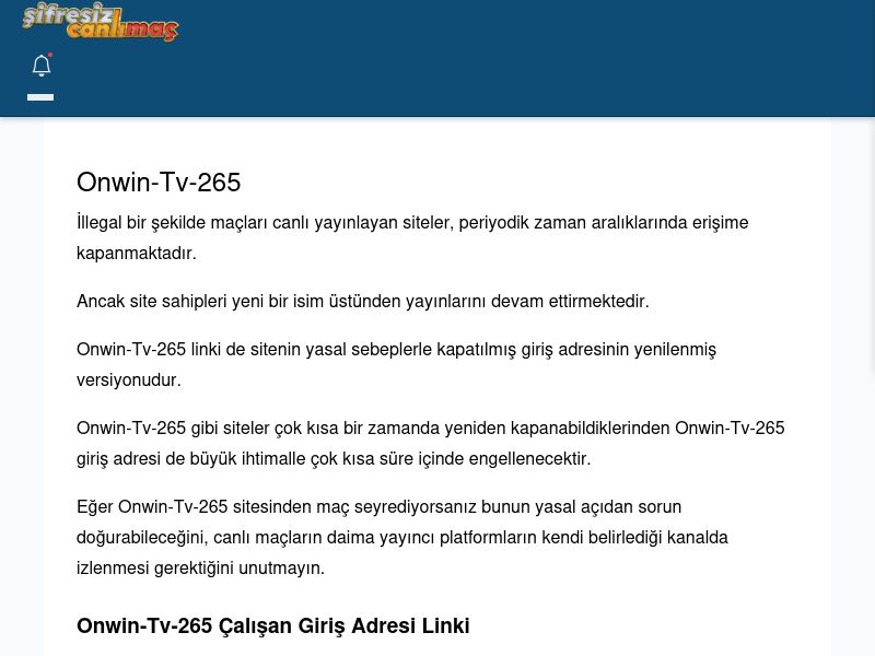 Onwin-Tv-265 Giriş Linki - Şifresiz canlı maç izle - Ekran Görüntüsü